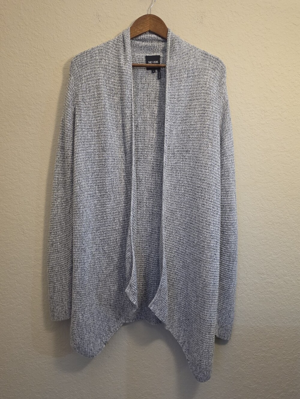 Nic & Zoe Cardigan Womens Small Oversized Grey White Marled Asymmetrical Hem